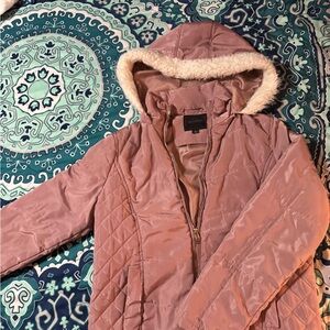 Miss London Pink Puffer Jacket with Classic Collar